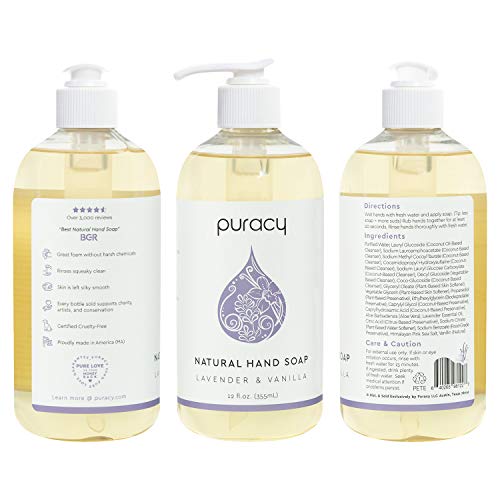 Puracy Natural Hand Soap, Lavender & Vanilla, Moisturizing Natural Hand Wash, PlantPowered Gel