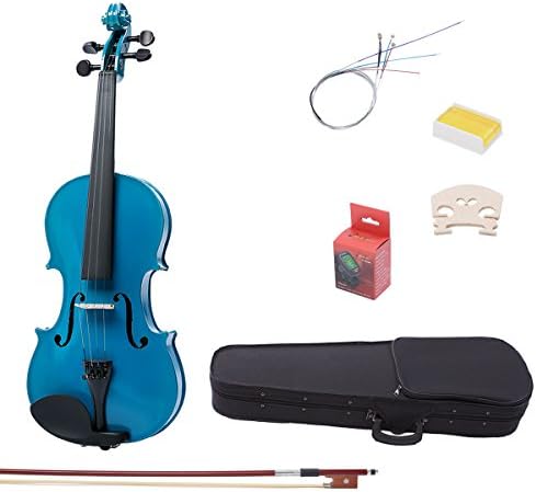 IMusic 4/4 Full Size Solidwood Violin Starter Kit for Student Beginner,(Bow,Case,E-Tuner,Bridge,Rosin,Extra Sting),Gloss Blue