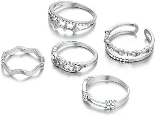 5pcs Peach Heart Clover Set Rings Set (Silver)