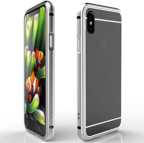 iphone X Case,Janacy Luxury Arc style Shockproof Ultra Slim Aluminum Metal Protective[Anti-Scratch] Bumper Frame+Hard Back Case for iphone X Silvery