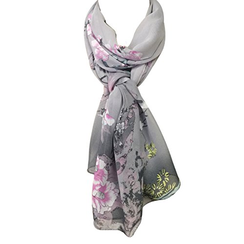 Wrapables Floral Bird Print Polyester and Silk Oblong Scarf, Twilight Dusk