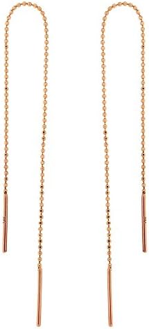 Automic Gold Solid 14k Rose Gold Beaded Chain Thread Earrings