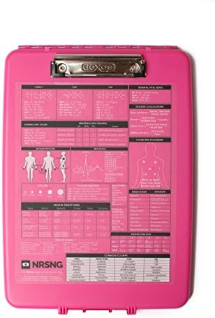 Nursing Clipboard with Storage and a Removable Adjustable Sticker with Quick Reference Guides Pink Edition Created by NRSNG (Pink)