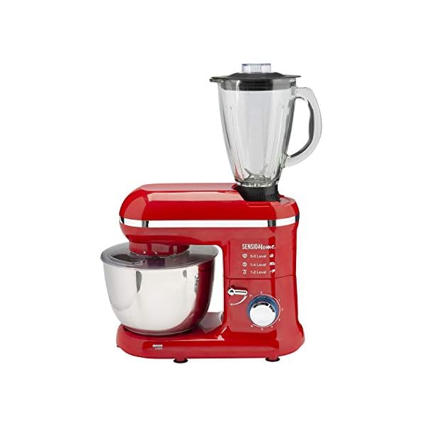 Sensio-Home-2-in-1-Food-Processor-Blender-Stand-Mixer-Machine-1300W-Electric-Motor-Dough-Hook-Whisk-Beater-Splash-Guard-6-Speed-45-Litre-Stainless-Steel-Mixing-Bowl-15L-Glass-Jug-Red Sensio Home 2-in-1 Food Processor Blender & Stand Mixer Machine - 1300W Electric Motor - Dough Hook, Whisk, Beater…