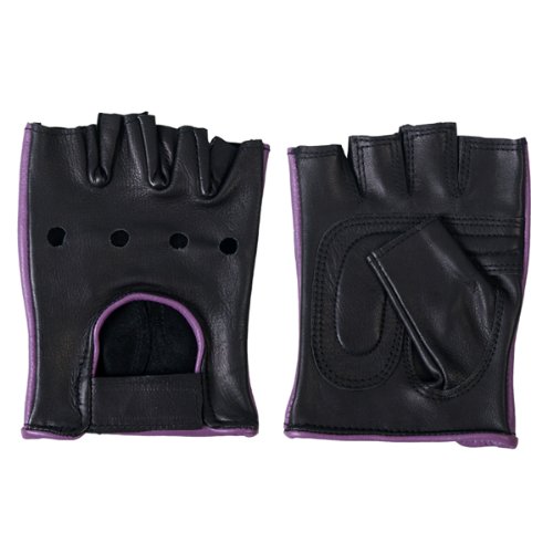 Hot Leathers Women's Fingerless Gloves (Black/Purple, Medium)
