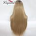 K'ryssma Long Blonde Wig Ombre with Brown Roots Middle Parting Synthetic Wig with Natural Hairline Silk Straight Blond Wig for Women