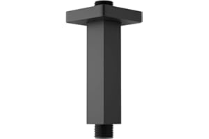 KATAIS Matte Black Shower Arm with Flange Square Stainless Steel Ceiling Mounted Shower Extension Arm Pipe for Rainfall Shower Head, 4 inch