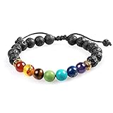 Adjustable 7 Chakra Healing Diffuser Bracelet with Real Stones and Volcanic Lava, Mala Meditation Bracelet - Men's and Women's Religious Jewelry - Wrap, Stretch, Charm Bracelets