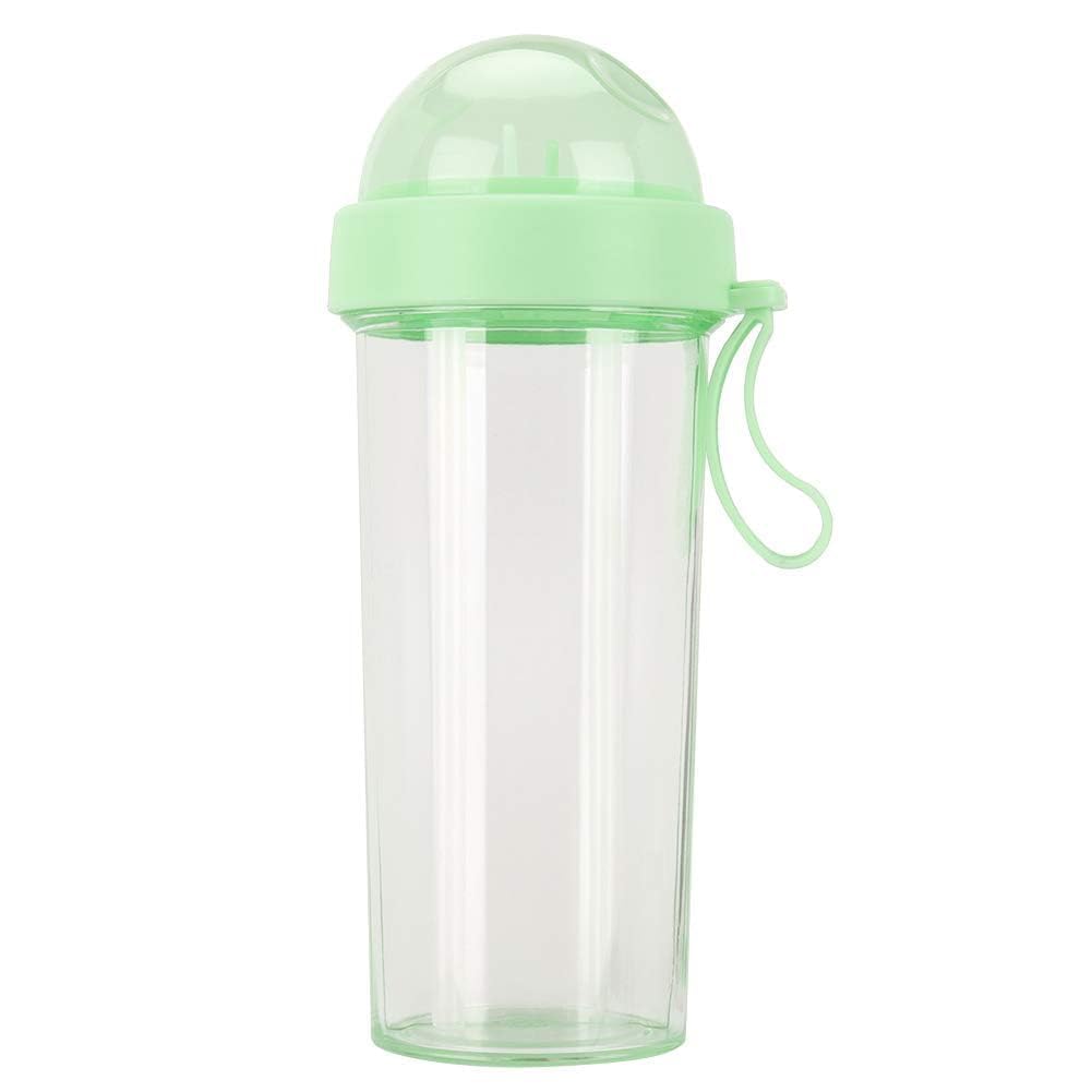 Cyrank 600ml Double-Sided Water Bottle, Creative Water Cup Duals Shaker Bottle with Two Straws Portable Water Bottle Outdoor Drinking Cup for Camping, Green