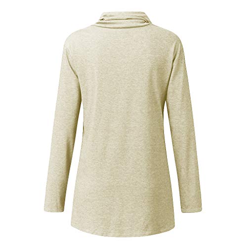 Women\'s Turtleneck Button Pullover Twist Knot Blouse Asymmetric Hem Top …