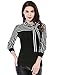 Allegra K Ladies Tie-bow Neck Striped Long Sleeve Splicing Autumn Shirt,Black,M