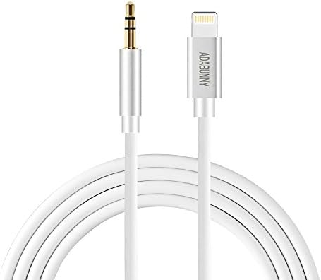 iPhone 7 Car Aux Cable, ADABUNNY Lightning to 3.5mm Premium Auxiliary Audio Cable (3ft / 1m) Male to Male Aux Cable for iPhone 7 / 7 Plus to Home / Car Stereos (Silver)
