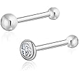 Massete 18k 14k Gold Nose Ring - 20g Nose Stud, Hypoallergenic Threadless Piercings for Women Men, Yellow White Rose Real Gold Standard or Long Nose Rings Studs, CZ or Ball Nose Piercing Jewelry