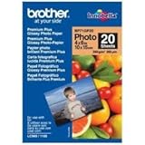 Brother BP71GP20 Photo Paper, 6 Inch x 4 Inch, Premium Plus Glossy, 15 cm (W) x 10 cm (L), 20 Sheets, Brother Genuine Supplies, White