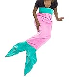 Mermaid Tail Blanket by Silver Lilly - Plush Mermaid Tail for Adults and Kids (Pink /Turquoise, Youth)