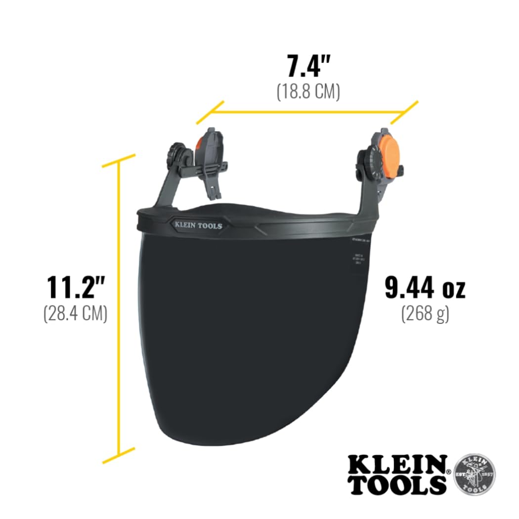 Klein Tools Face Shield for Safety Helmet and Cap-Style Hard Hats, Impact Rated, Anti-Fog, Low-Profile Design for Grinding