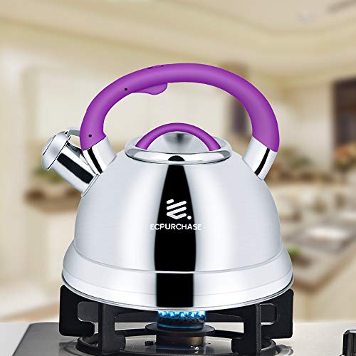 Tea Kettles Stovetop, Tea Pots for Stove Top, Food Grade Stainless Steel Whistling Tea Kettle for Boiling Water and Coffee, 3.2Qt(3-Liter) Capacity Teapots with Flip-Up Spout Cover by ECPURCHASE