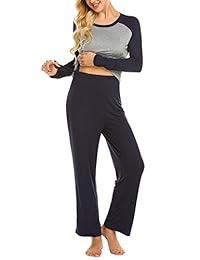 Ekouaer Women Long Raglan Sleeve Maternity Pajamas Set Baseball Nursing Breastfeeding Sleepwear Capri Set