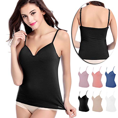 Women's Viscose Flora Camisole with Built in Bra (Black, Medium)