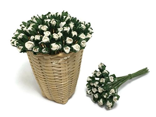 1 Bundle of 50 White Tiny Rose Mulberry Paper Flower Scrapbook Craft 5mm Card Wedding Dollhouse