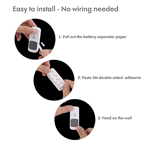 Clearance Wireless Doorbell for Home IPX5 Waterproof 1000 Feet Range Remote Door Bell Chime Kit (2 Push Button& 2 Receivers) 52 Chime Tunes/4 Level Volume Loud& LED Flash, No Batteries Required, White