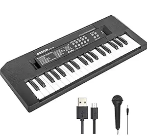 Qbic Bigfun BF-3738 Kids Piano 37 Keys Electronic Music Keyboard with Microphone Educational Musical Toy for Beginners?Black?
