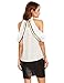 MakeMeChic Women's Chiffon Tops With Bowknot Casual Cold Shoulder Blouse White L