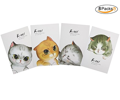 KINGSEVEN 8 Pack Cute Cat Print A5 Notebook Students Stationery Journal Diary Planner Memo Notepad(30 Sheets/Pack) - Thumbnail 7
