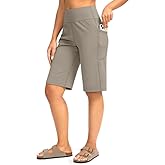 G Gradual Bermuda Shorts for Women with Pockets 12" Knee Length Women's High Waisted Stretch Long Shorts Walking Casual(Dark Khaki,L)