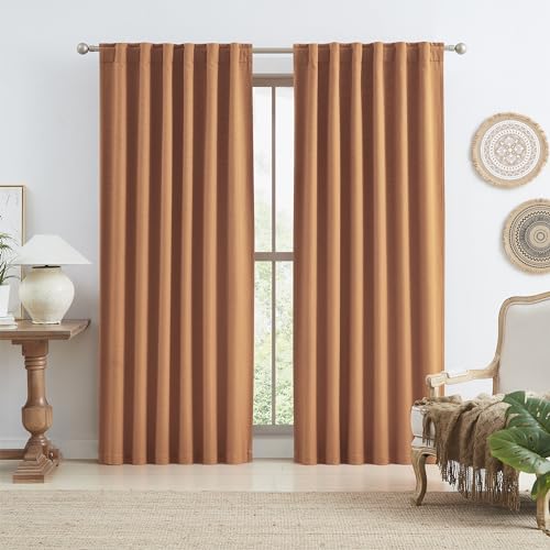 KEQIAOSUOCAI Juego de 2 Paneles de Cortinas Opacas de Lino de 84 Pulgadas de Largo y 7 pies para Sala de Estar, con Gancho para cinturon, Cortinas con pestanas traseras, Cortinas Bohemias de Mediados