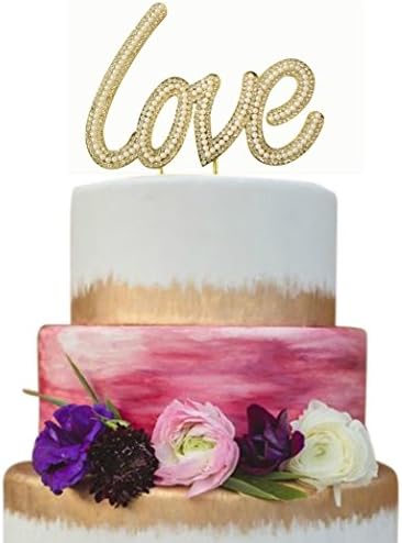 Large Love Cake Topper Sparkle Pearl Rhinestone Cake Topper Sweet Sixteen Cake Topper Wedding Cake Topper Princess Cake Topper Golden Tone