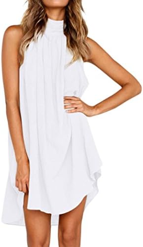 ❤ Women Dress,Women's Summer Sexy Halter Sleeveless Mini Dress Irregular Fold Party Short Dress Sundress