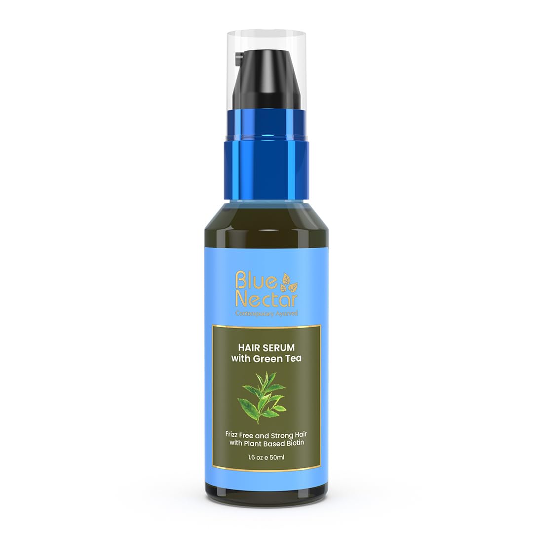 Blue Nectar Anti Frizz Hair Serum for Frizz Free & Stronger Hair | Plant Based Biotin Serum for Women & Men (12 herbs, 50ml)