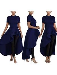 ThusFar - Vestido de manga corta con volantes y dobladillo alto y bajo asimétrico, con cuello irregular, para mujer