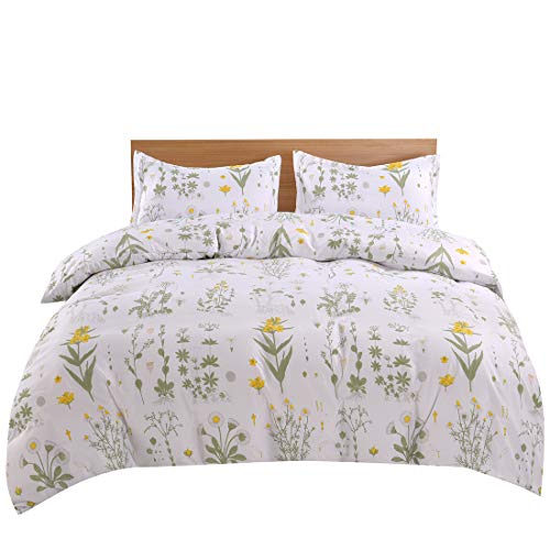 Lightweight Microfiber Bedding Duvet Cover Set, Floral Print Pattern (Yellow Flower, Twin)