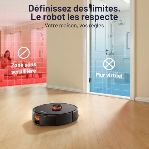 VONKO S6 Pro Robot Aspirateur Laveur avec Station de Vidage Automatique, 8000Pa, Navigation LiDAR 2.0, 180min Autonomie, Détection de Tapis, App & Alexa, Idéal Poils d’Animaux & Sols Dur,Noir