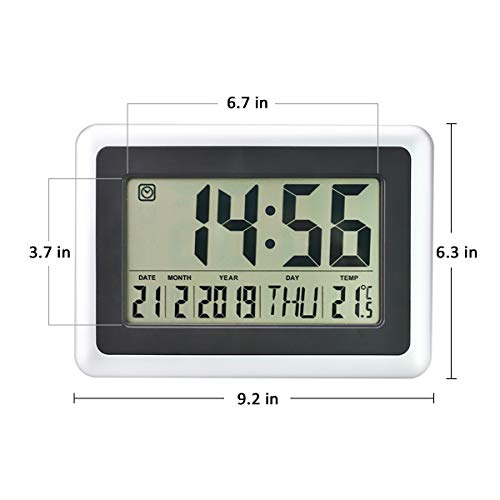Digital Alarm Clocks for Bedroom, Large LCD Electronic Silent Wall Clock, Battery Operated Modern Desk Day Clock with Temperature and Date for Office, Kitchen, Living Room Decor for Heavy Sleepers - Thumbnail 4