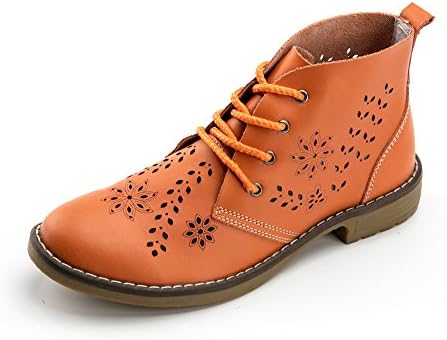 Vivident Hollow Genuine Leather Brogue Ankle Motorcycle Boots Lace up Women Fashion Classic Shoes