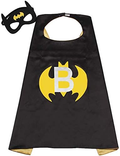 SZD Initial Letter of Name Superhero Cape for Kids,Black & Yellow Reversible Cape