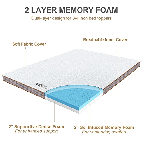 BedStory 4 Inch Memory Foam Mattress Topper King, Gel Infused Bed