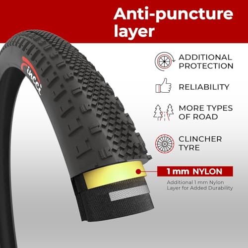 Fincci Gravel Copertoni Bici 700x38c - Set di Gomme Pieghevoli 28" con Protezione Antiforatura 1 mm e 2 Camere d'aria Schrader 40-622 - Pneumatici per Montagne & Elettrica Bici, City Bike Uomo & Donna
