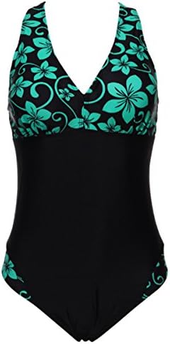 SYBKNSTW Women Swimwear One Pieces Swimsuits Floral Patchwork Solid High Waist Plus Size Bathing Suits Green 4XL