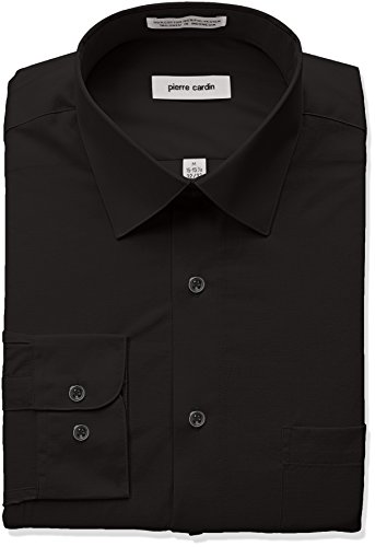 Pierre Cardin Men's Classic Fit Solid Broadcloth Semi Spread Collar Shirt, Black, 16"-16.5" Neck 34"-35" Sleeve