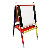 US Art Supply Zuma Children's Paint and Drawing Child Artist Easel with Chalkboard, Dry Erase Board, Large Trays, and Paper Roll