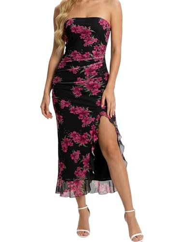ZhouBoat Women's Bodycon Floral Maxi Dress 2026 Strapless Ruched Slit Dress at Amazon