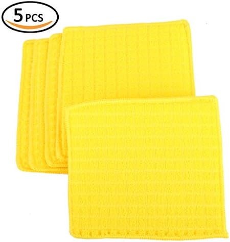 Kleanner Premium Microfiber Sponge Square Kitchen Dish Cloth,Easy Foaming, Cleaning,Size 6.7" X 7.5"(W X L) Absorbent And Fast Dry Cleaning Towel, 5 Pack/Set - Yellow
