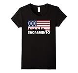 Womens Sacramento CA American Flag Skyline T-Shirt Small Black