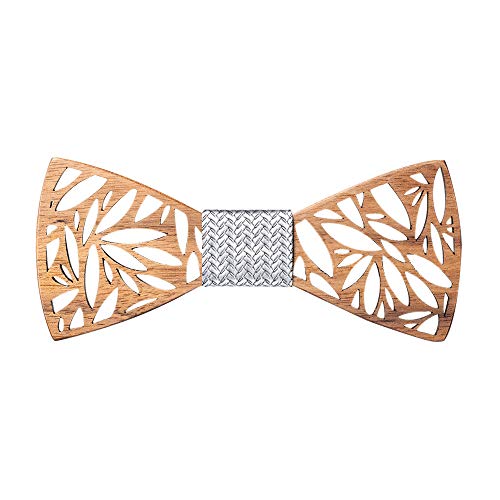 Amzchoice Classic Handmade Mens Wood Bow Tie with Matching Pocket Square Men's Cufflinks Lapel Flower Set (C3), Large - Thumbnail 3