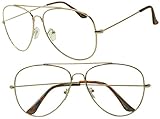 SunglassUP Oversize Round Double Bar Clear Lens Metal Aviator Plastic Cross Bar Glasses