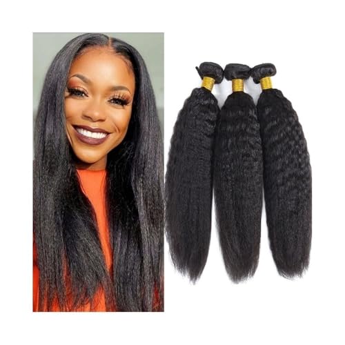 human hair bundles， Kinky Straight Hair Bundles Brazilian Virgin Hair Extensions 1 Bundles Thick Hair(22inches 1 Bundle)